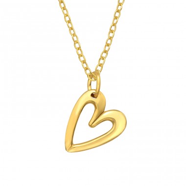 Golden Open Heart - 925 Sterling Silver Necklace Without Stones A4S46225