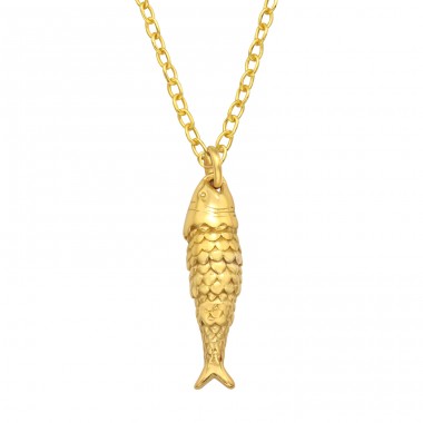 Golden Fish Necklace - 925 Sterling Silver Necklace Without Stones A4S46226