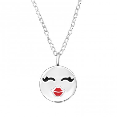 Kissing Face Emoji - 925 Sterling Silver Necklace Without Stones A4S46275