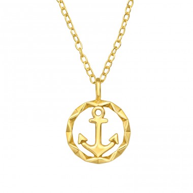 Golden Anchor - 925 Sterling Silver Necklace Without Stones A4S46277