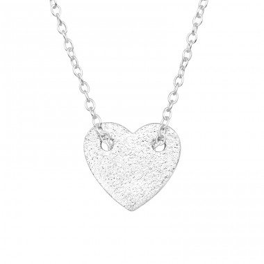 Sanded Heart - 925 Sterling Silver Necklace Without Stones A4S46720