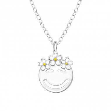 Flower Crowned Emoji - 925 Sterling Silver Necklace without stones A4S46983