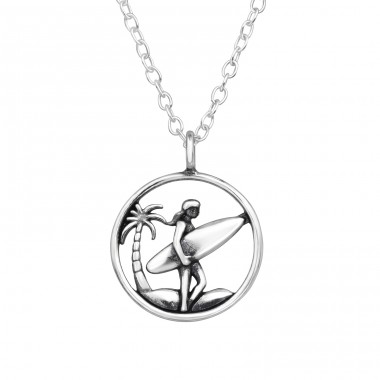 Surfer Girl on the beach - 925 Sterling Silver Necklace Without Stones A4S46994