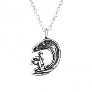 Surfer Boy in the tunnel - 925 Sterling Silver Necklace Without Stones A4S47000