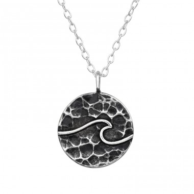 Oxidized Wave - 925 Sterling Silver Necklace Without Stones A4S47009