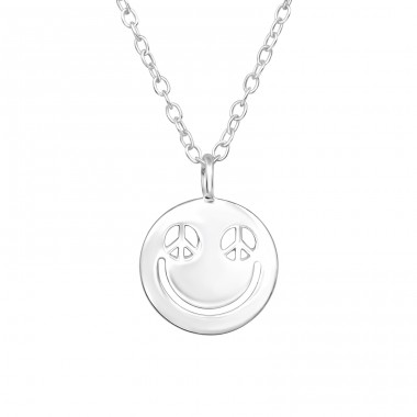 Peace Eyed Emoji - 925 Sterling Silver Necklace without stones A4S47018