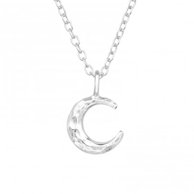 Textured Crescent Moon - 925 Sterling Silver Necklace without stones A4S47098