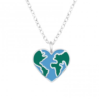 Heart Shaped Earth - 925 Sterling Silver Necklace without stones A4S47277