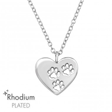 Heart Paw Print - 925 Sterling Silver Necklace without stones A4S47460