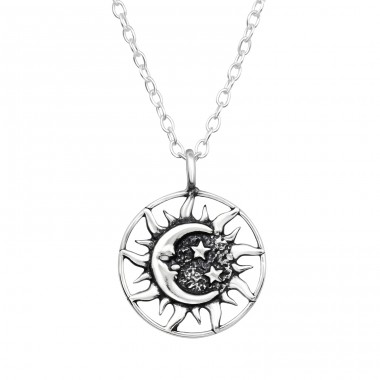 Sun, Moon & Star - 925 Sterling Silver Necklace without stones A4S47630