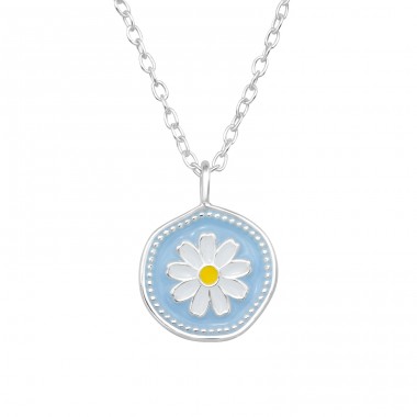 Flower in a blue circle - 925 Sterling Silver Necklace Without Stones A4S47637