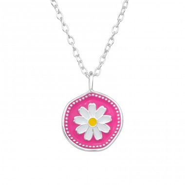 Flower ina  pink circle - 925 Sterling Silver Necklace Without Stones A4S47639