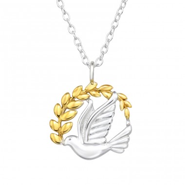 Bird with golden branch - 925 Sterling Silver Necklace Without Stones A4S47652