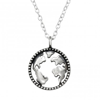 World Map - 925 Sterling Silver Necklace without stones A4S47812