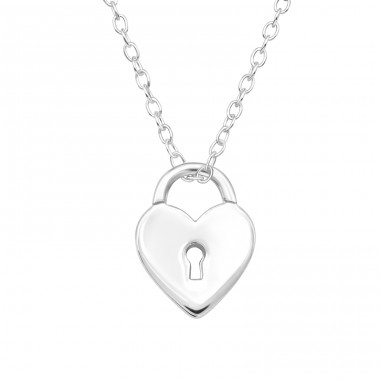 Heart Lock - 925 Sterling Silver Necklace without stones A4S48145