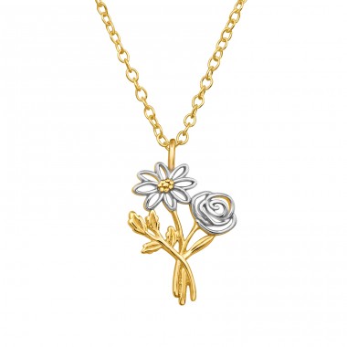 Golden Flowers Necklace - 925 Sterling Silver Necklace Without Stones A4S48393