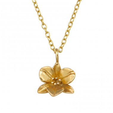 Golden Flower - 925 Sterling Silver Necklace Without Stones A4S49352