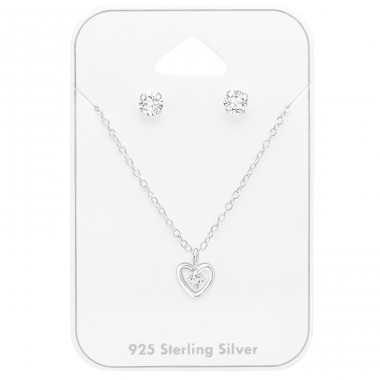 Heart set jewellery - 925 Sterling Silver Sets Necklace With Earrings A4S45144