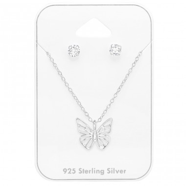 Butterfly Necklace with Earrings, - 925 Sterling Silver Sets Necklace With Earrings A4S48556