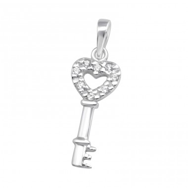 Heart Key - 925 Sterling Silver Pendants with Zirconia stones A4S37100