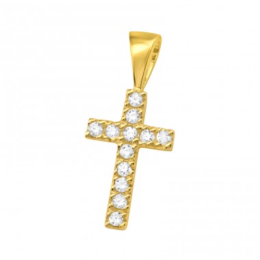 Golden Cross with shinny zirconia - 925 Sterling Silver Pendants With Zirconia Stones A4S42100