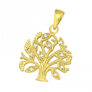 Golden Tree Of Life - 925 Sterling Silver Pendants With Zirconia Stones A4S42104