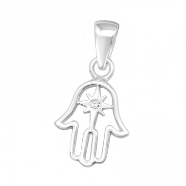 Hamsa hand - 925 Sterling Silver Pendants With Zirconia Stones A4S44347