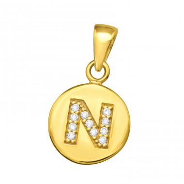 Letter N with Zirconia - 925 Sterling Silver Pendants With Zirconia Stones A4S46523