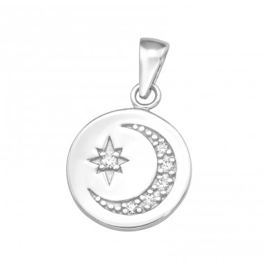 Moon And Star with Zirconia - 925 Sterling Silver Pendants With Zirconia Stones A4S47030