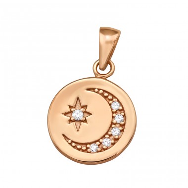 Rosegold Moon And Star - 925 Sterling Silver Pendants With Zirconia Stones A4S47031