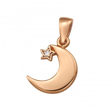 Crescent Moon with Zirconia - 925 Sterling Silver Pendants With Zirconia Stones A4S47032