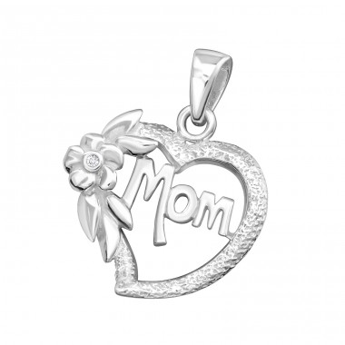 Heart Mom - 925 Sterling Silver Pendants with Zirconia stones A4S5393