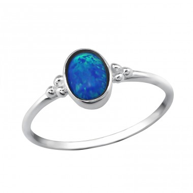 Oval "Pacific Blue" Opal - 925 Sterling Silver Rings With Opal stones A4S30546