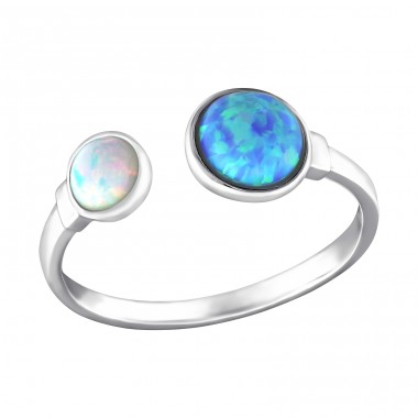 Rotund Dublu "Fire Snow & Azure" Opal - Argint 925 Inele Cu Zirconiu A4S33904