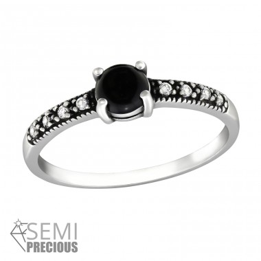 Solitaire "Black Onyx" - 925 Sterling Silver Rings With Semi-Precious stone A4S34655