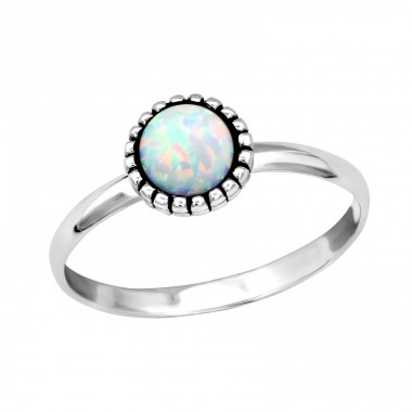 Round "Fire Snow" Opal - 925 Sterling Silver Rings With Opal Stones A4S34974