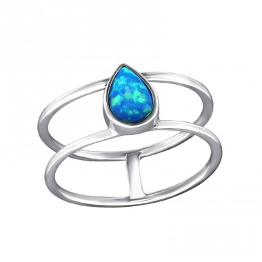 Teardrop "Pacific Blue" Opal - 925 Sterling Silver Rings With Opal Stones A4S34975