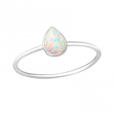 Teardrop "Fire Snow" Opal - 925 Sterling Silver Rings With Opal Stones A4S36191