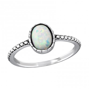 Oval "Fire Snow" Opal - 925 Sterling Silver Rings With Opal Stones A4S37505