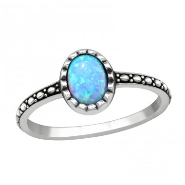 Silver Oval Ring With Azure - 925 Sterling Silver Rings with stones A4S40661