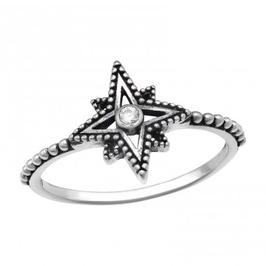 Oxidized Star - 925 Sterling Silver Rings With Zirconia Stones A4S41053