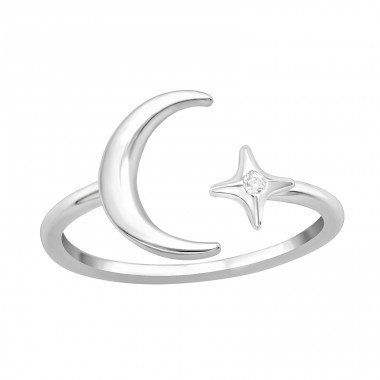 Mond und Stern mit Zirkon - 925 Sterling Silber Ringe mit Zirkon A4S41406