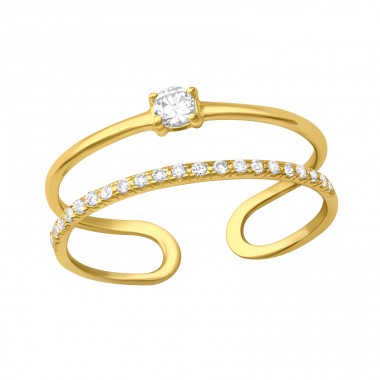 Golden Open Double Line adjustable - 925 Sterling Silver Rings With Zirconia Stones A4S41723