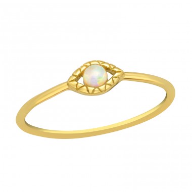 Golden Evil Eye with Opal - 925 Sterling Silver Rings With Zirconia Stones A4S42110