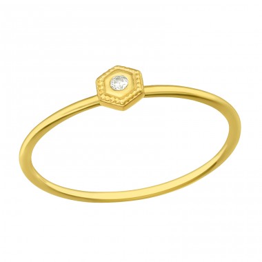 Golden Hexagon - 925 Sterling Silver Rings With Zirconia Stones A4S42606