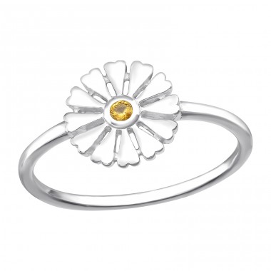 Flower with yellow Zirconia - 925 Sterling Silver Rings With Stones A4S43856