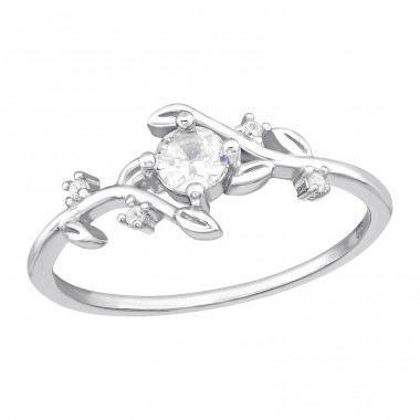 Leaf with big zirconia in the middle - 925 Sterling Silver Rings With Stones A4S44598