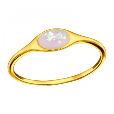 Golden Oval with Opal stone - 925 Sterling Silver Rings With Stones A4S44859