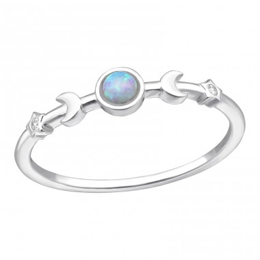 Mond und Sterne mit synthetischem Opal - 925 Sterling Silber Ringe mit Steinen A4S45287