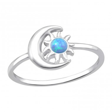 Mond und Sonne mit synthetischem Opal - 925 Sterling Silber Ringe mit Steinen A4S45290